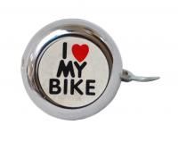 Звонок, сталь детский серебристый с рисунком "I love my bike"