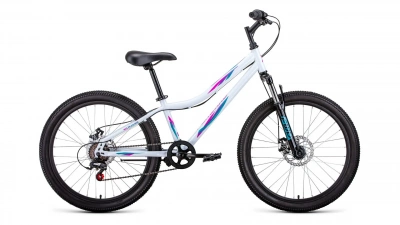 Велосипед FORWARD IRIS 24 2.0 disc (24" 6 ск. рост. 12") 2021, белый/розовый
