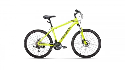 Велосипед FORWARD HARDI 26 2.0 disc (26" 21 ск. рост 17") 2021, ярко-желтый/черный