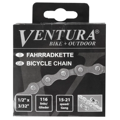 Цепь 7/6/5ск. Ventura, 1/2"x3/32", 116 зв. в коробке, черно-коричневая