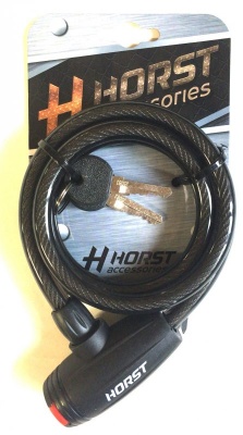 Велозамок Horst, 10x1200мм автом. на ключе с защитой черный