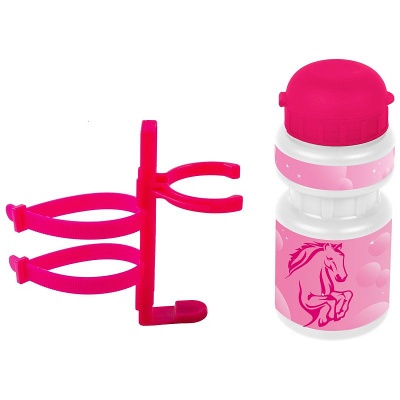 Фляга Ventura Kids, 0.3л, пластик., розовая "лошадка"+держатель