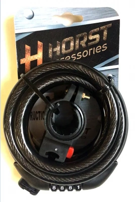Велозамок Horst, кодовый (4 разряда) 12x1500мм с креплением на раму, черный