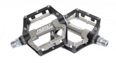 Педали Horst H18, алюминий, ось Cr-Mo с 1 промподш. смен. шип, двухкомп.385г, черно-серые