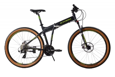 Велосипед Stark Cobra 27.2 D 2024, черный металлик/зеленый 18"