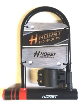 Велозамок Horst, скоба 12x180x245мм на ключе с креплением на раму черный