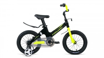Велосипед FORWARD COSMO 14 (14" 1 ск.) 2021, черный/зеленый
