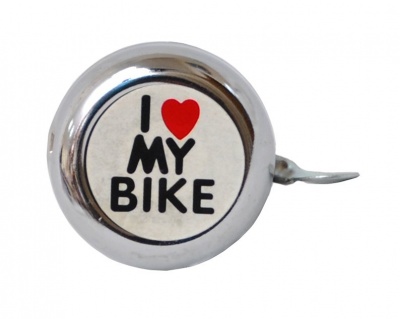 Звонок, сталь детский серебристый с рисунком "I love my bike"