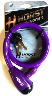 Велозамок Horst, 12x650мм автом. на ключе фиолетовый